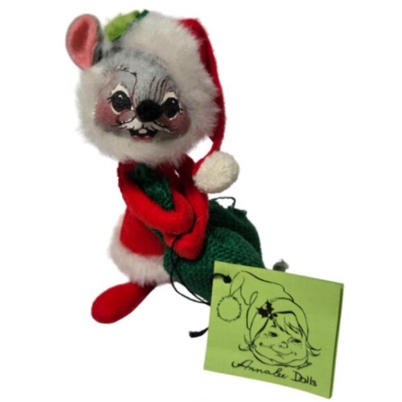 Annalee Dolls 1967 Vintage Christmas Santa Mouse with Green Burlap Sack  - NWT - Picture 9 of 11